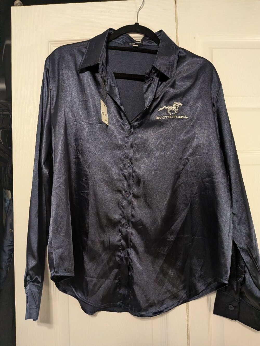 Aztec Pony Western Show Shirt Navy Satin XL